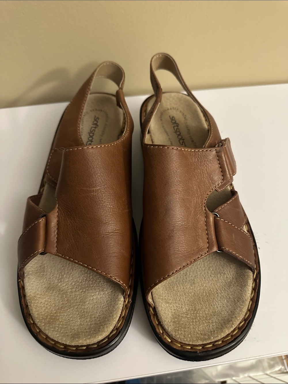 Softspots Brown Leather Open-Toe Slingback Sandals
